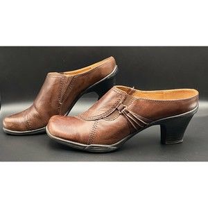 Earth Spirit Classics EMMA Brown Leather Heel Mule Clog Slip-On Shoe Women 7